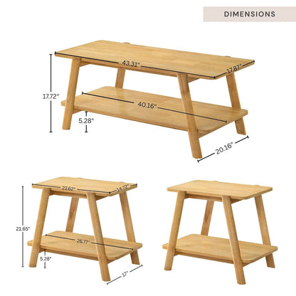 Roundhill Furniture Metz Mid-Century Wood Shelf 3-Piece Coffee Table Set