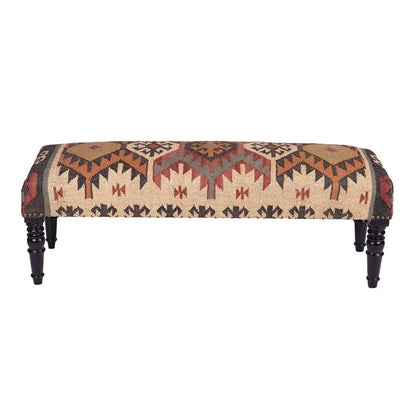 Handmade Kilim Upholstered Wooden Bench (India) - 48 L x 16 W x 18 H