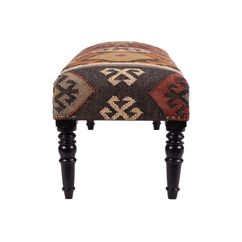Handmade Kilim Upholstered Wooden Bench (India) - 48 L x 16 W x 18 H