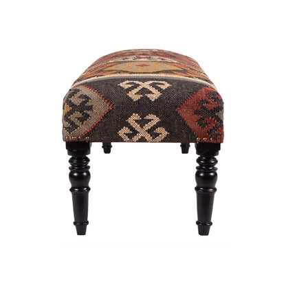 Handmade Kilim Upholstered Wooden Bench (India) - 48 L x 16 W x 18 H