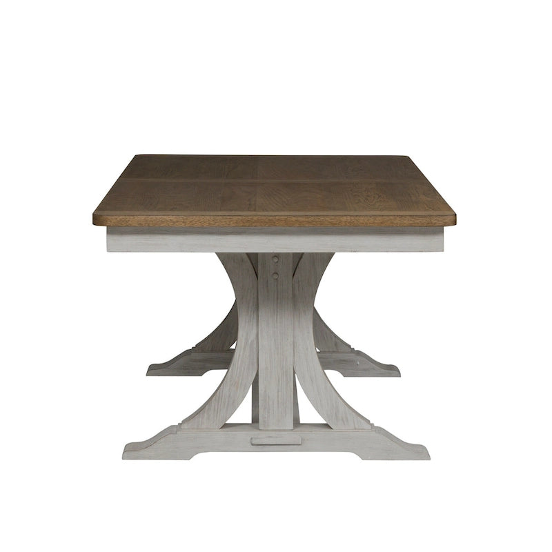 Farmhouse Reimagined Antique White Opt 6 Piece Trestle Table Set