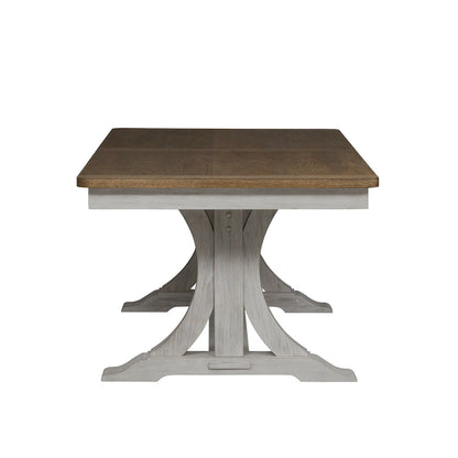 Farmhouse Reimagined Antique White Opt 6 Piece Trestle Table Set