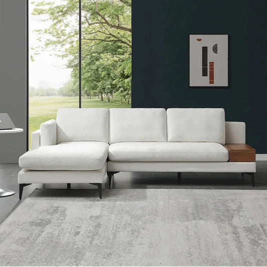 Modular L-shaped Sofa With a Reversible Design and Built-in Wooden Decorative Box