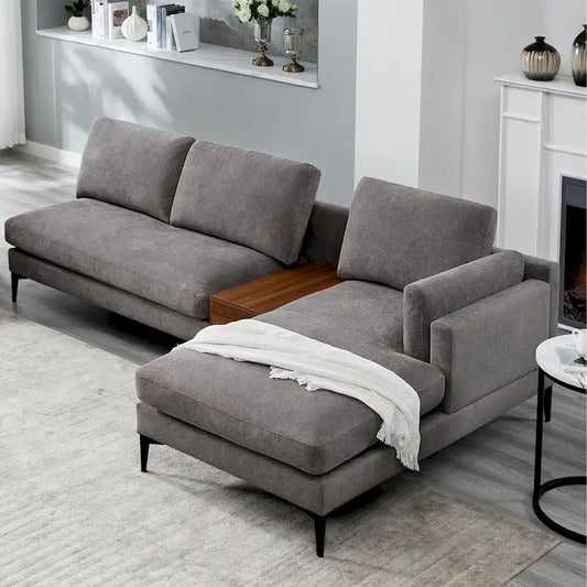 Modular L-shaped Sofa With a Reversible Design and Built-in Wooden Decorative Box