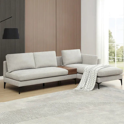 Modular L-shaped Sofa With a Reversible Design and Built-in Wooden Decorative Box