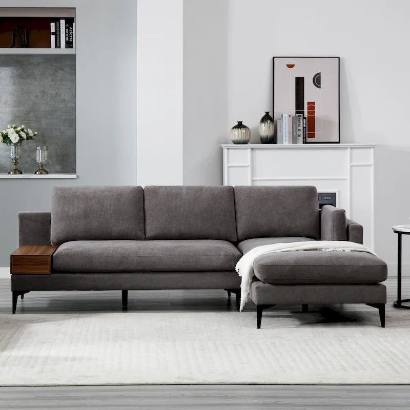 Modular L-shaped Sofa With a Reversible Design and Built-in Wooden Decorative Box