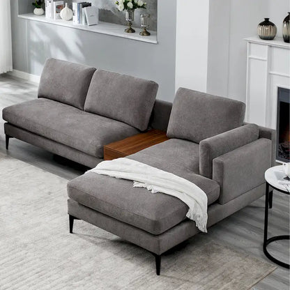 Modular L-shaped Sofa With a Reversible Design and Built-in Wooden Decorative Box