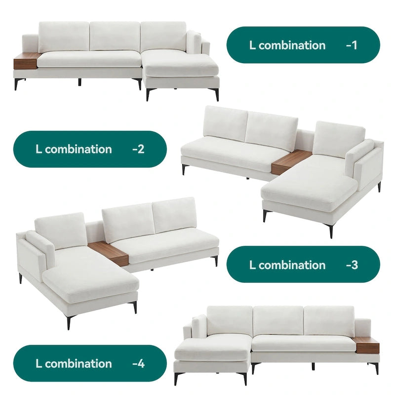 Modular L-shaped Sofa With a Reversible Design and Built-in Wooden Decorative Box