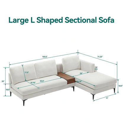 Modular L-shaped Sofa With a Reversible Design and Built-in Wooden Decorative Box
