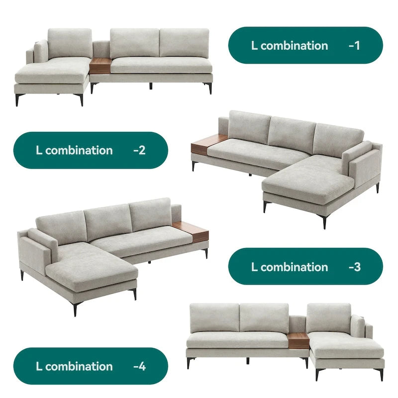 Modular L-shaped Sofa With a Reversible Design and Built-in Wooden Decorative Box