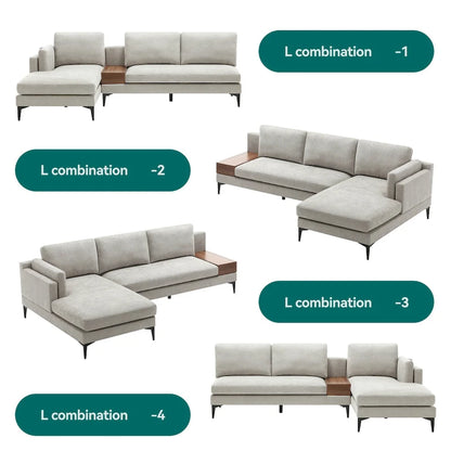 Modular L-shaped Sofa With a Reversible Design and Built-in Wooden Decorative Box