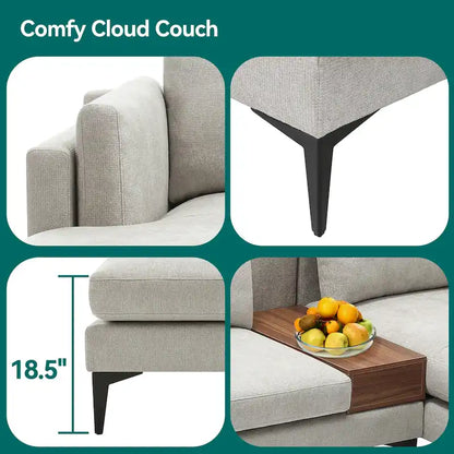 Modular L-shaped Sofa With a Reversible Design and Built-in Wooden Decorative Box