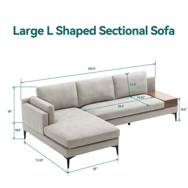 Modular L-shaped Sofa With a Reversible Design and Built-in Wooden Decorative Box