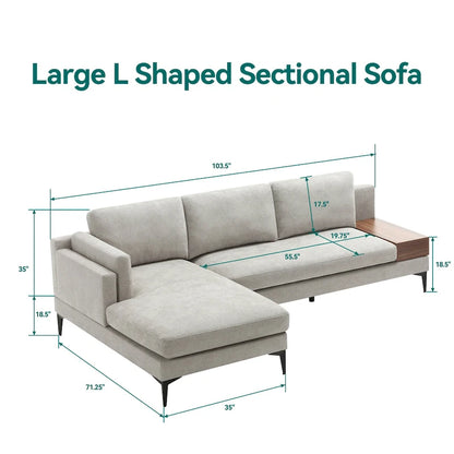 Modular L-shaped Sofa With a Reversible Design and Built-in Wooden Decorative Box