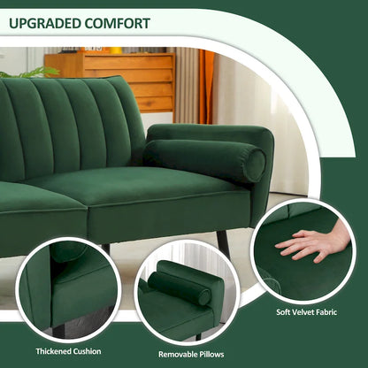 Velvet Loveseat Sleeper Sofa Convertible Futon Couch with USB, Loveseat Coach for Dorm, Apartment, Bonus Room - 2-Person