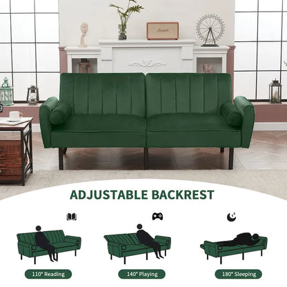 Velvet Loveseat Sleeper Sofa Convertible Futon Couch with USB, Loveseat Coach for Dorm, Apartment, Bonus Room - 2-Person