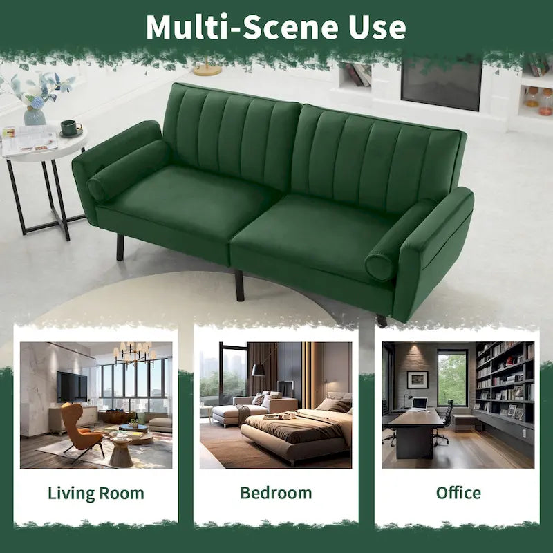 Velvet Loveseat Sleeper Sofa Convertible Futon Couch with USB, Loveseat Coach for Dorm, Apartment, Bonus Room - 2-Person