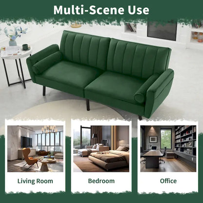 Velvet Loveseat Sleeper Sofa Convertible Futon Couch with USB, Loveseat Coach for Dorm, Apartment, Bonus Room - 2-Person