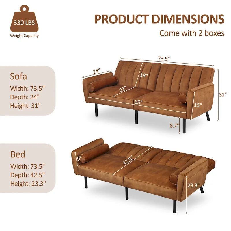 Velvet Loveseat Sleeper Sofa Convertible Futon Couch with USB, Loveseat Coach for Dorm, Apartment, Bonus Room - 2-Person