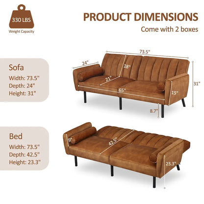 Velvet Loveseat Sleeper Sofa Convertible Futon Couch with USB, Loveseat Coach for Dorm, Apartment, Bonus Room - 2-Person