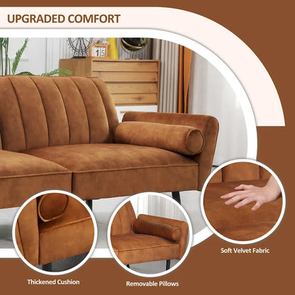 Velvet Loveseat Sleeper Sofa Convertible Futon Couch with USB, Loveseat Coach for Dorm, Apartment, Bonus Room - 2-Person