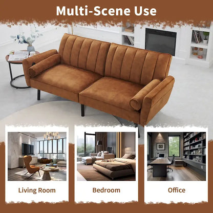 Velvet Loveseat Sleeper Sofa Convertible Futon Couch with USB, Loveseat Coach for Dorm, Apartment, Bonus Room - 2-Person