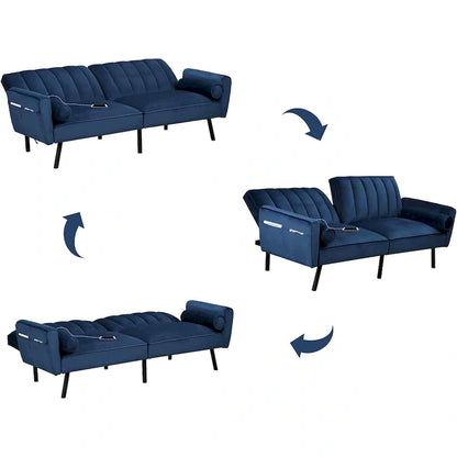 Velvet Loveseat Sleeper Sofa Convertible Futon Couch with USB, Loveseat Coach for Dorm, Apartment, Bonus Room - 2-Person