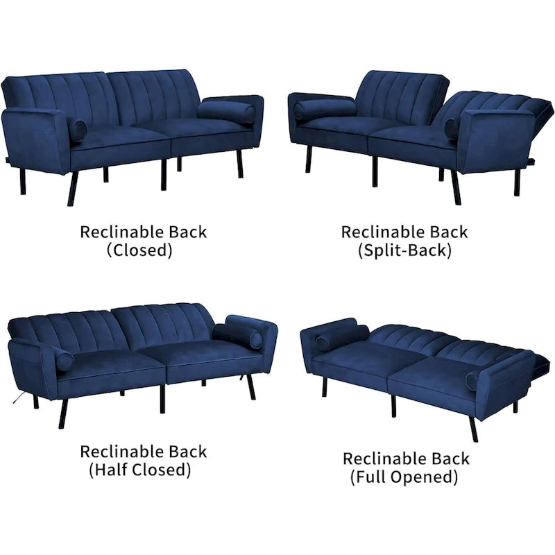 Velvet Loveseat Sleeper Sofa Convertible Futon Couch with USB, Loveseat Coach for Dorm, Apartment, Bonus Room - 2-Person