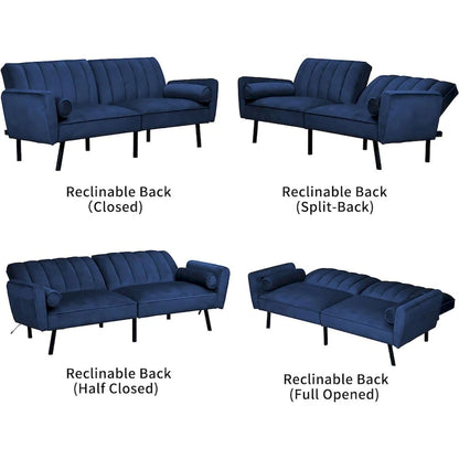 Velvet Loveseat Sleeper Sofa Convertible Futon Couch with USB, Loveseat Coach for Dorm, Apartment, Bonus Room - 2-Person