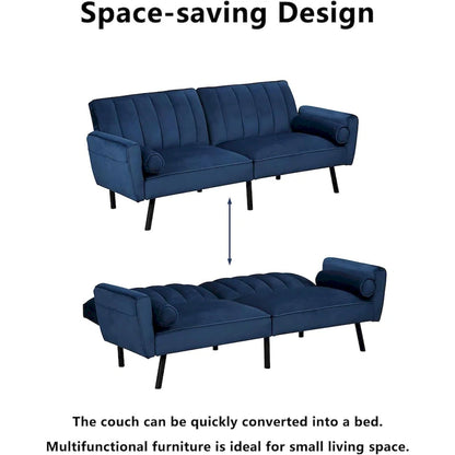 Velvet Loveseat Sleeper Sofa Convertible Futon Couch with USB, Loveseat Coach for Dorm, Apartment, Bonus Room - 2-Person