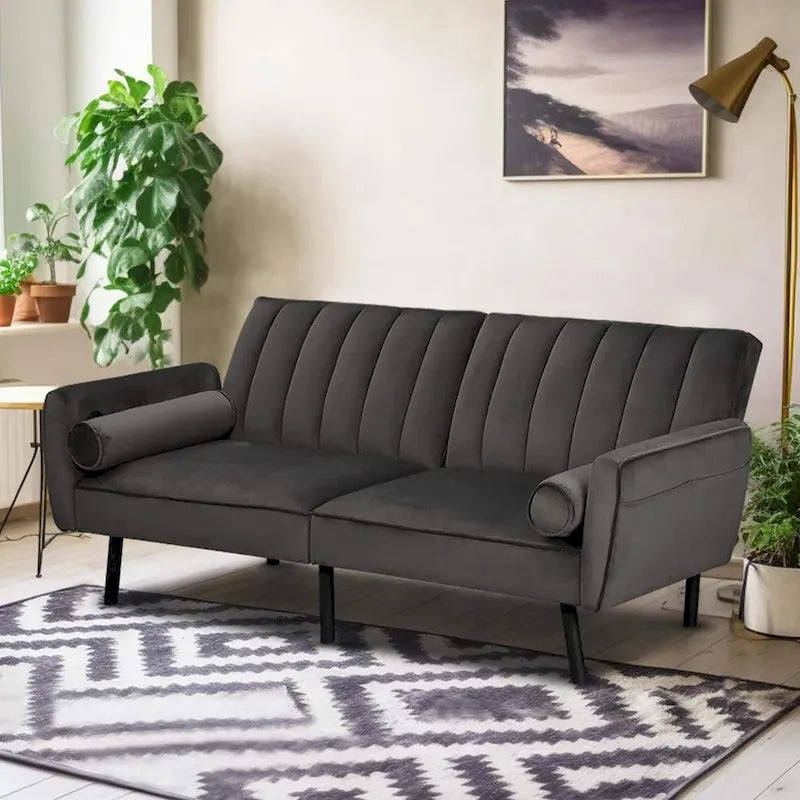 Velvet Loveseat Sleeper Sofa Convertible Futon Couch with USB, Loveseat Coach for Dorm, Apartment, Bonus Room - 2-Person