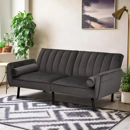 Velvet Loveseat Sleeper Sofa Convertible Futon Couch with USB, Loveseat Coach for Dorm, Apartment, Bonus Room - 2-Person