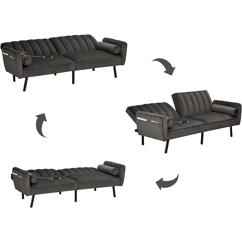 Velvet Loveseat Sleeper Sofa Convertible Futon Couch with USB, Loveseat Coach for Dorm, Apartment, Bonus Room - 2-Person