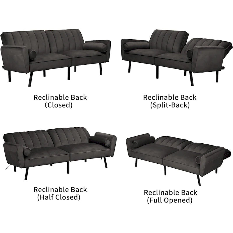 Velvet Loveseat Sleeper Sofa Convertible Futon Couch with USB, Loveseat Coach for Dorm, Apartment, Bonus Room - 2-Person