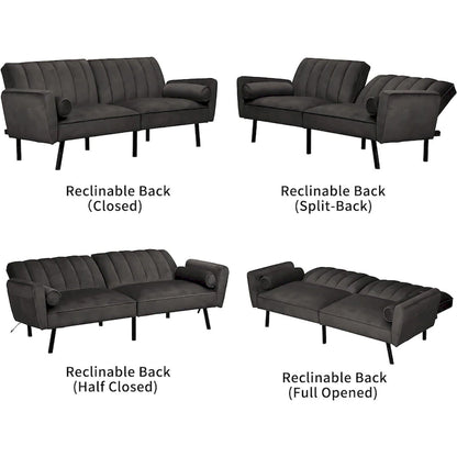 Velvet Loveseat Sleeper Sofa Convertible Futon Couch with USB, Loveseat Coach for Dorm, Apartment, Bonus Room - 2-Person