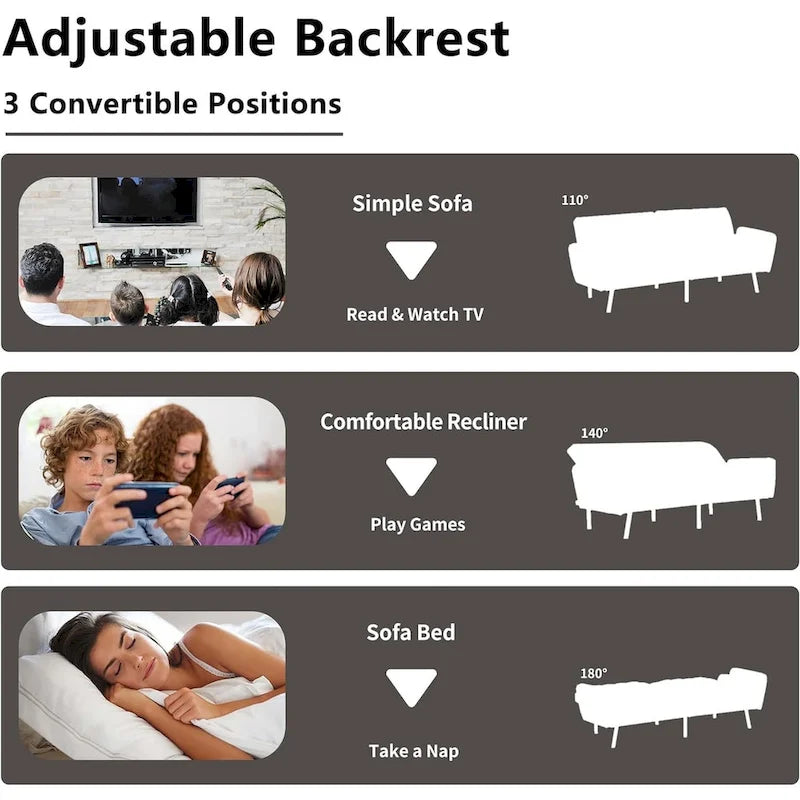 Velvet Loveseat Sleeper Sofa Convertible Futon Couch with USB, Loveseat Coach for Dorm, Apartment, Bonus Room - 2-Person