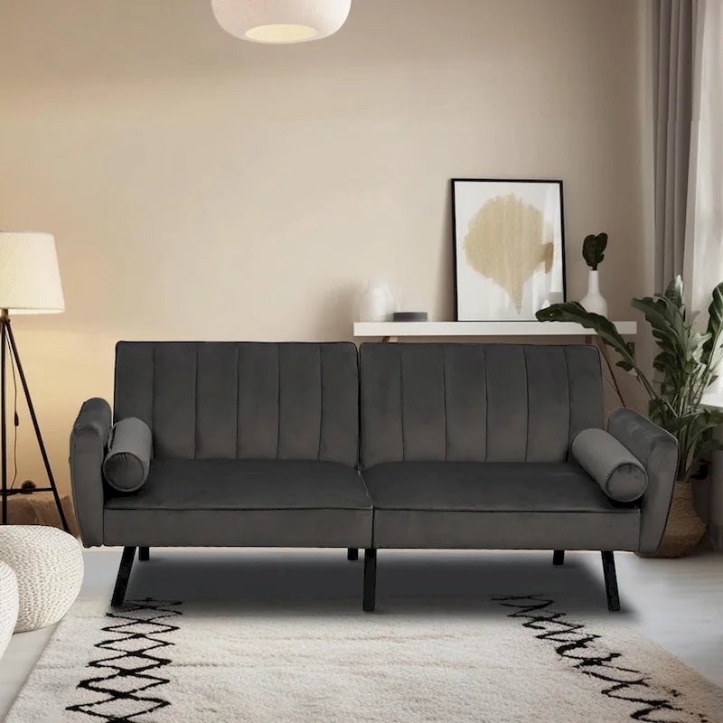 Velvet Loveseat Sleeper Sofa Convertible Futon Couch with USB, Loveseat Coach for Dorm, Apartment, Bonus Room - 2-Person