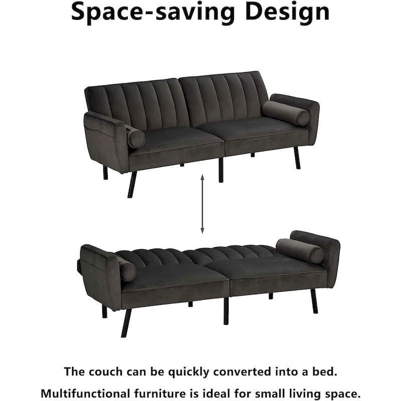 Velvet Loveseat Sleeper Sofa Convertible Futon Couch with USB, Loveseat Coach for Dorm, Apartment, Bonus Room - 2-Person