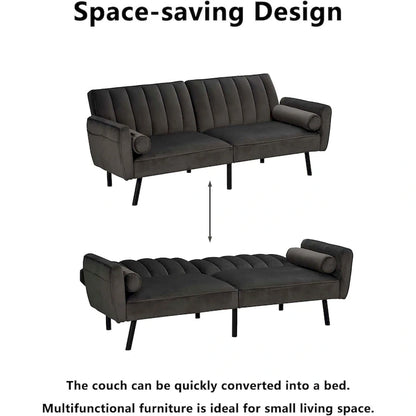 Velvet Loveseat Sleeper Sofa Convertible Futon Couch with USB, Loveseat Coach for Dorm, Apartment, Bonus Room - 2-Person
