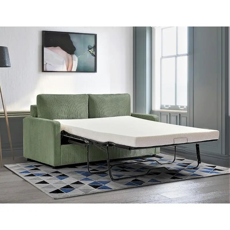 Manchester Corduroy 70 inch Square Arms Sleeper Sofa with Mattress