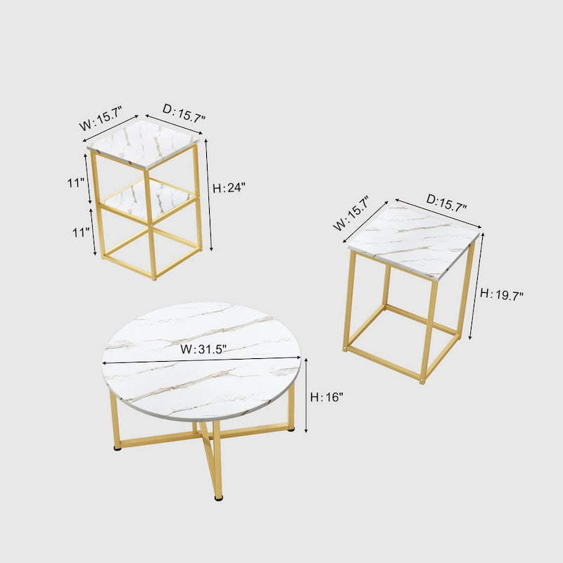 Myhozm 3-piece Round Coffee and Side Table Set with Open Shelves