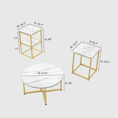 Myhozm 3-piece Round Coffee and Side Table Set with Open Shelves
