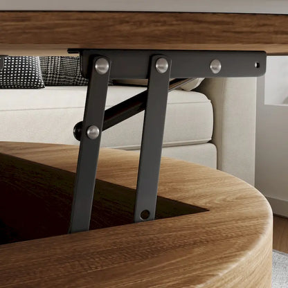 Modern Coffee Table, Lifting-top Round Coffee Table with Storage, Sintered Stone Top, Carbon Steel Legs