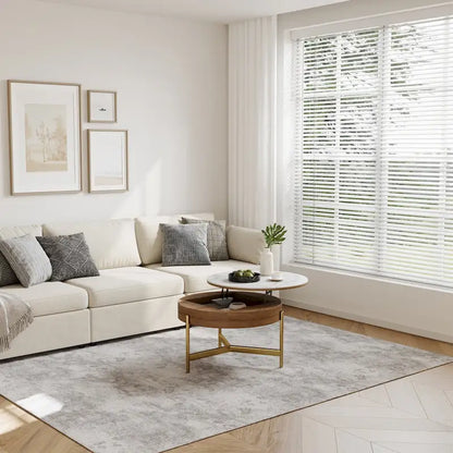 Modern Coffee Table, Lifting-top Round Coffee Table with Storage, Sintered Stone Top, Carbon Steel Legs