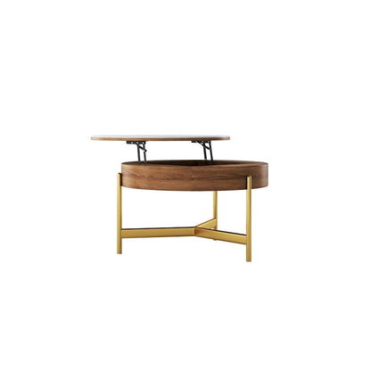 Modern Coffee Table, Lifting-top Round Coffee Table with Storage, Sintered Stone Top, Carbon Steel Legs