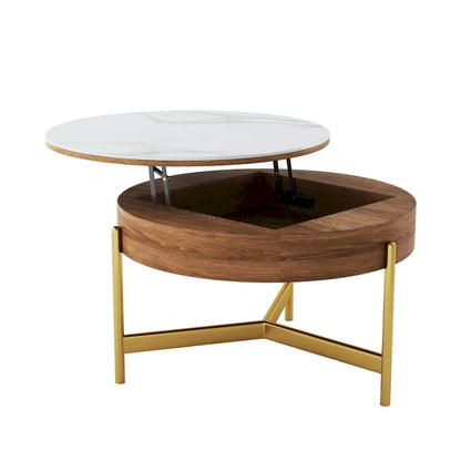 Modern Coffee Table, Lifting-top Round Coffee Table with Storage, Sintered Stone Top, Carbon Steel Legs