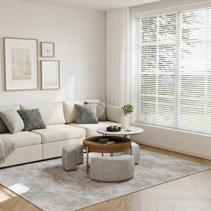 Modern Coffee Table, Lifting-top Round Coffee Table with Storage, Sintered Stone Top, Carbon Steel Legs