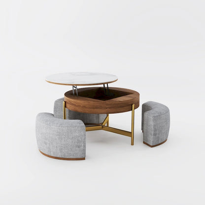 Modern Coffee Table, Lifting-top Round Coffee Table with Storage, Sintered Stone Top, Carbon Steel Legs