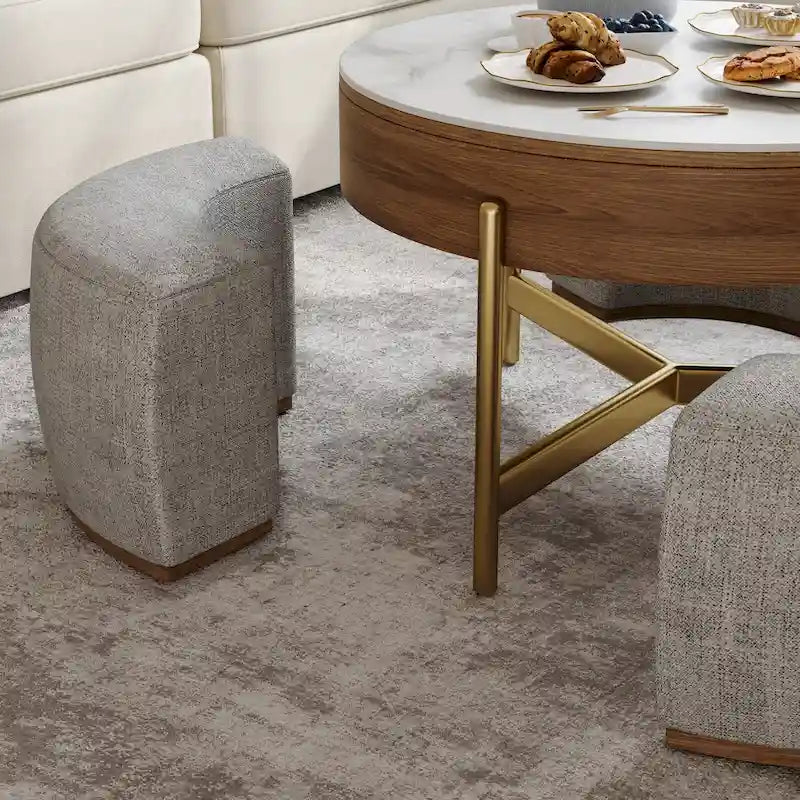 Modern Coffee Table, Lifting-top Round Coffee Table with Storage, Sintered Stone Top, Carbon Steel Legs