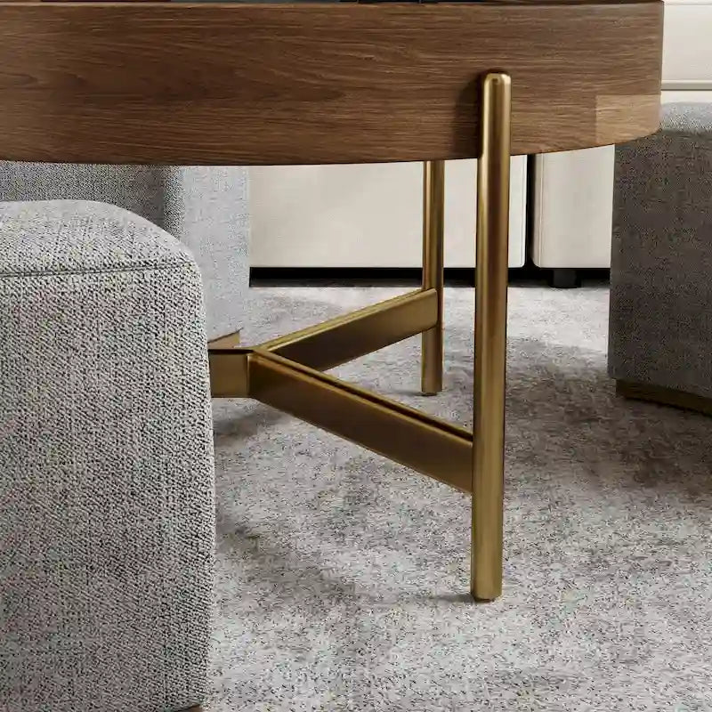 Modern Coffee Table, Lifting-top Round Coffee Table with Storage, Sintered Stone Top, Carbon Steel Legs